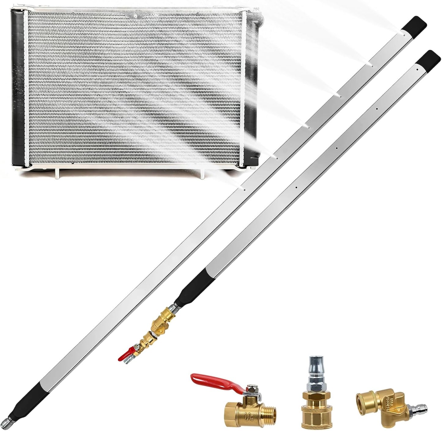 STHF Radiator Cleaning Tool Set - 4500 PSI Stainless Steel Dual Water/Air Wand & Pressure Washer Adapter for Cars, Trucks, RVs