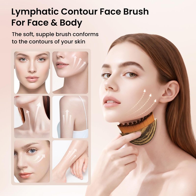Cwfas Lymphatic Facial Contour Brush - Lift, Sculpt & Depuff for Glowing Skin - Boost Product Absorption - 1 Piece Face Massage Tool