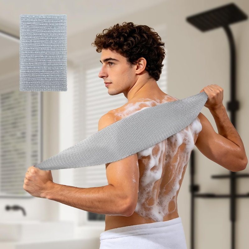 LEICHTEN Grey Intense Exfoliating Washcloth Body Scrubber, Quick Drying Japanese & Korean Exfoliating Cloth, Extra Long Back Exfoliator for Shower, Ideal for Men Women Daily Heavy Duty Deep Cleansing
