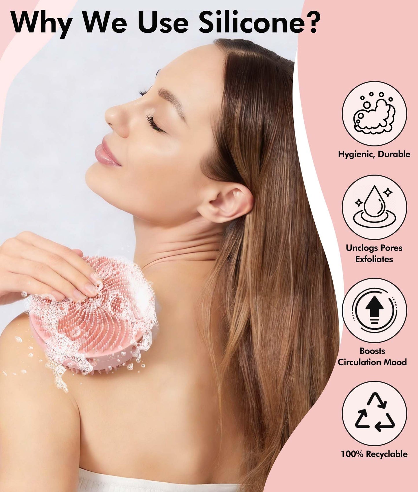 EaTubano Silicone Body Scrubber - 2 Pack Dual-Sided Exfoliating & Massage Scrubber for Women & Men, Rich Foaming Gentle Back Scrubber for All Skin Types (Pink+Grey)