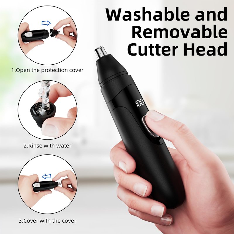 SHOBES Nose Hair Trimmer Painless Rechargeable Ear and Eyebrow Trimmer Professional with Edge Blades (Black)