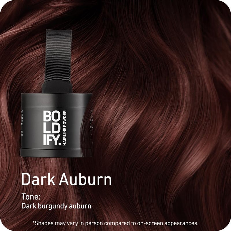 BOLDIFY Hairline Powder - Water-Resistant Root Touch Up Hair Color for Gray Coverage - 24-Hour Stain-Proof, Mess-Free Hair Powder for Thinning Hair - Dark Auburn