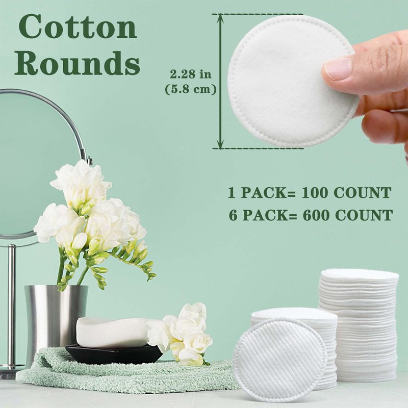 Homrelaxy 600 Count Cotton Rounds, 2.28 Inch Cotton Pads for Face, 100% Cotton Soft Makeup Remover Pads for Toner, Facial, & Sensitive Skin, Lint-Free