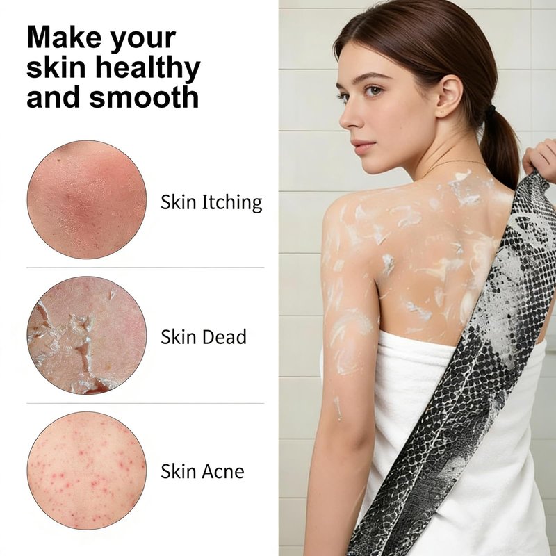 Blissal Exfoliating Shower Towel, 2 Pack Black and Pink - Long Japanese Korean Style Dead Skin Remover, Back Scrubber Washcloth for Men Women, Quick Dry Travel Essential for Smooth Skin