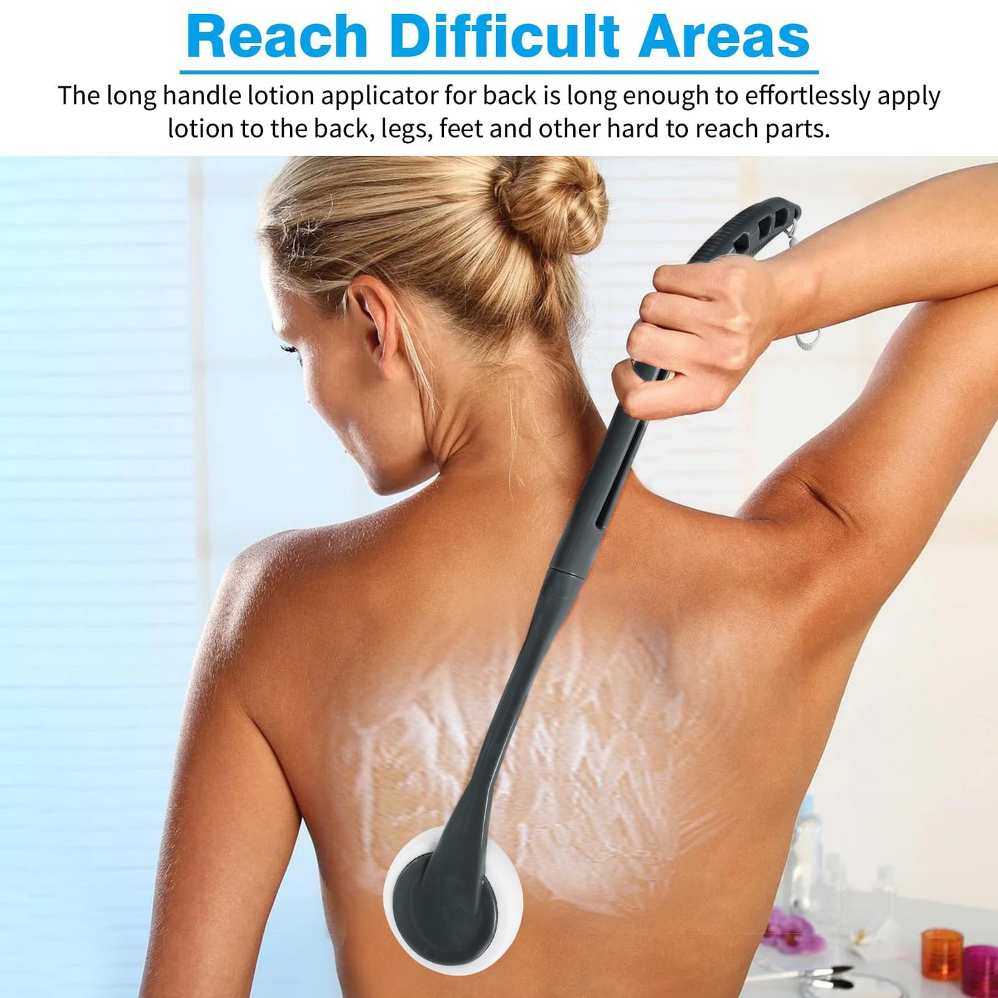 Lotion Applicator for Back, 20.5'' Replaceable Back Lotion Applicator, Easy Washable, Suitable for Use by Elderly, Men and Women（Grey）