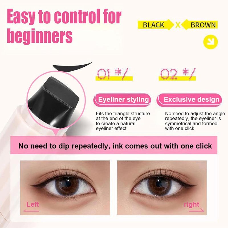 2 Pack Wing Eyeliner Stamp,Cat Eye Eyeliner Stencil Set,Waterpoof Smudge Proof Natural Liquid Eyeliner Stamp,Long-Lasting Foldable Eye Stencil Makeup Tool for Beginners(Black+Brown)