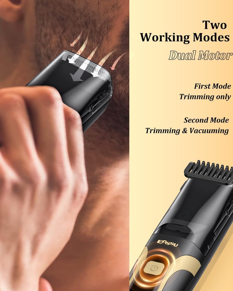 ENSSU Beard Trimmer for Men - Rechargeable Electric Vacuum Trimmer with Adjustable Length Dial & 2 Combs