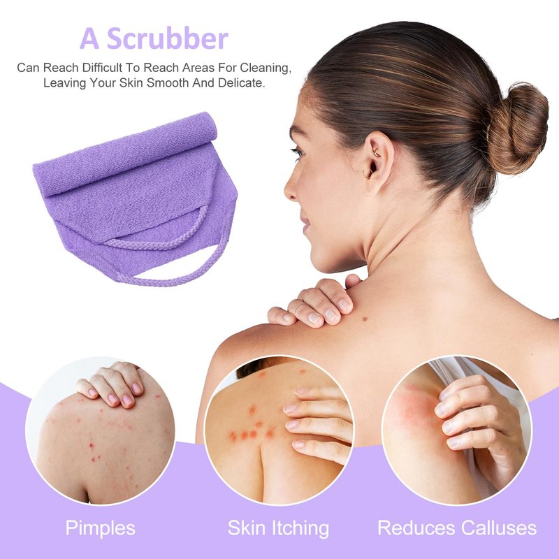 DOPENSPI 4PCS Exfoliating Back Scrubber with Handles, Nylon Double-Sided Exfoliator Extended Length Stretchable Body Exfoliating Washcloth Pull Strap Back Washer for Women Men(B)