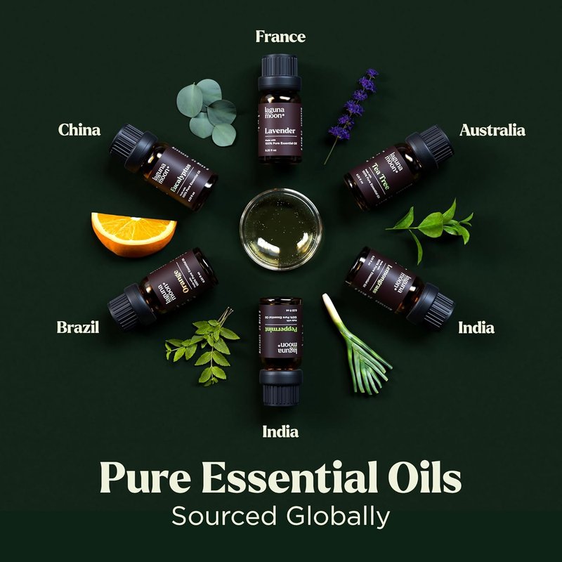 Essential Oils Aromatherapy Set - 6 Natural Scents for Diffusers, Home Care & Candle Making | Peppermint, Lavender, Eucalyptus (10mL)