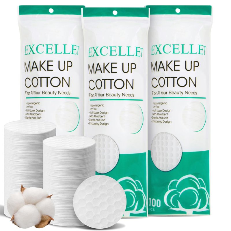 300PCS Cotton Rounds Bulk – Soft Lint Free Cotton Pads for Face, High Absorbency Makeup Remover Pads for Facial Cleansing, Toner, Nail Polish Removal, Daily Beauty & Personal Care