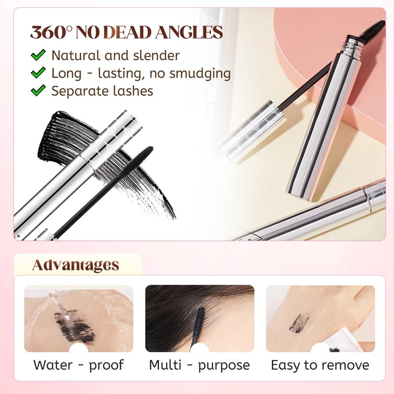 Metal Wand Mascara 2 Pcs, Waterproof Tubing Mascara for Length and Volume, Brushless Lash Primer with Long Curling Natural Finish (Black)