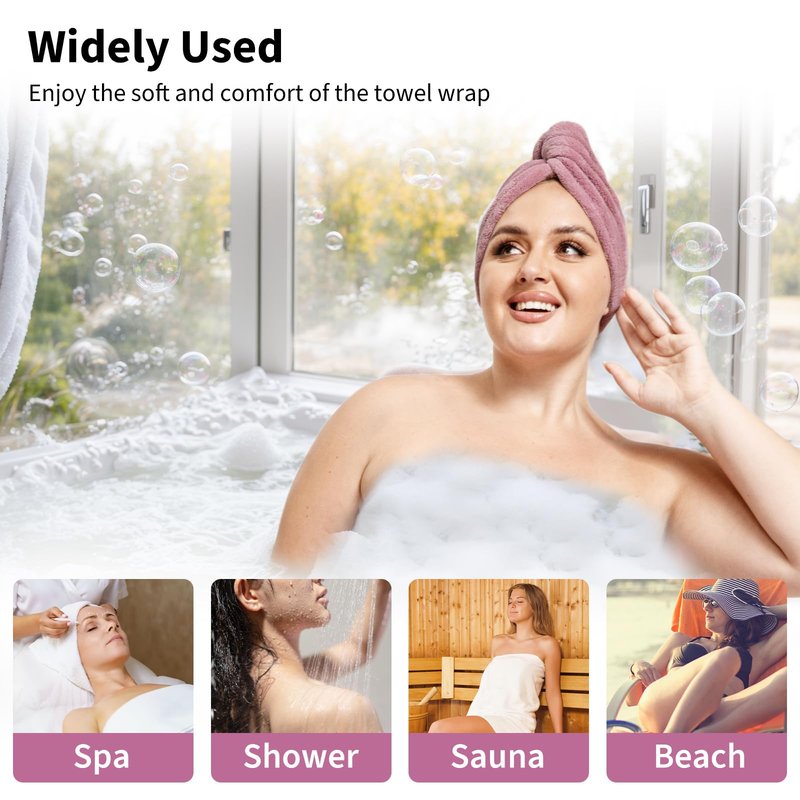HJMJY Plus Size Towel Wrap with Hair Towel for Women(XL-3XL),Women Shower Wrap Spa Bathrobe Comfortable Bath Towels Body Wrap Adjustable + Hair Drying Towel,