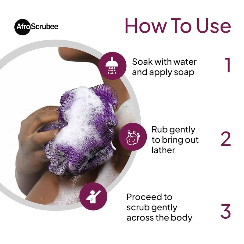 AfroScrubee Authentic African Net Sponge Exfoliating Bath Sponge (Purple)
