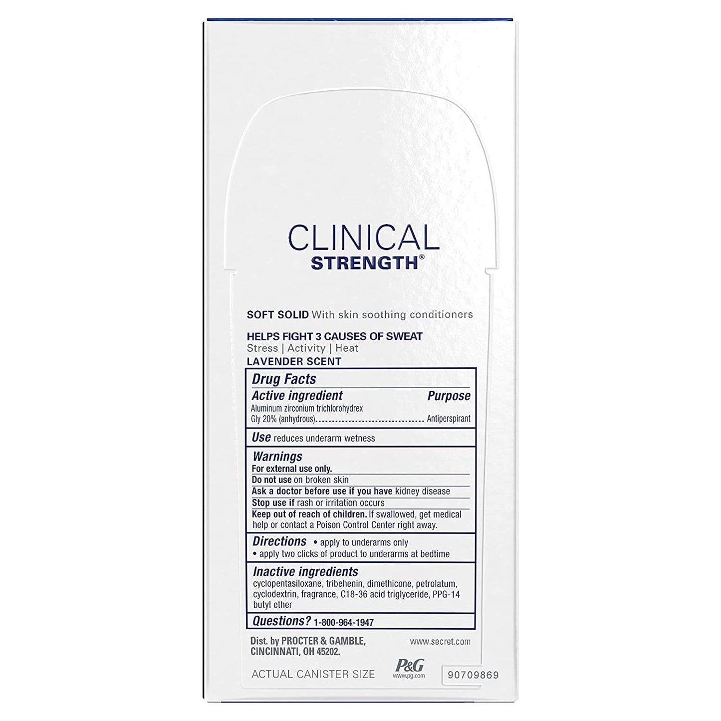 Secret Antiperspirant Deodorant for Women, Clinical Strength Soft Solid, Clean Lavender Scent, 2.6 Oz