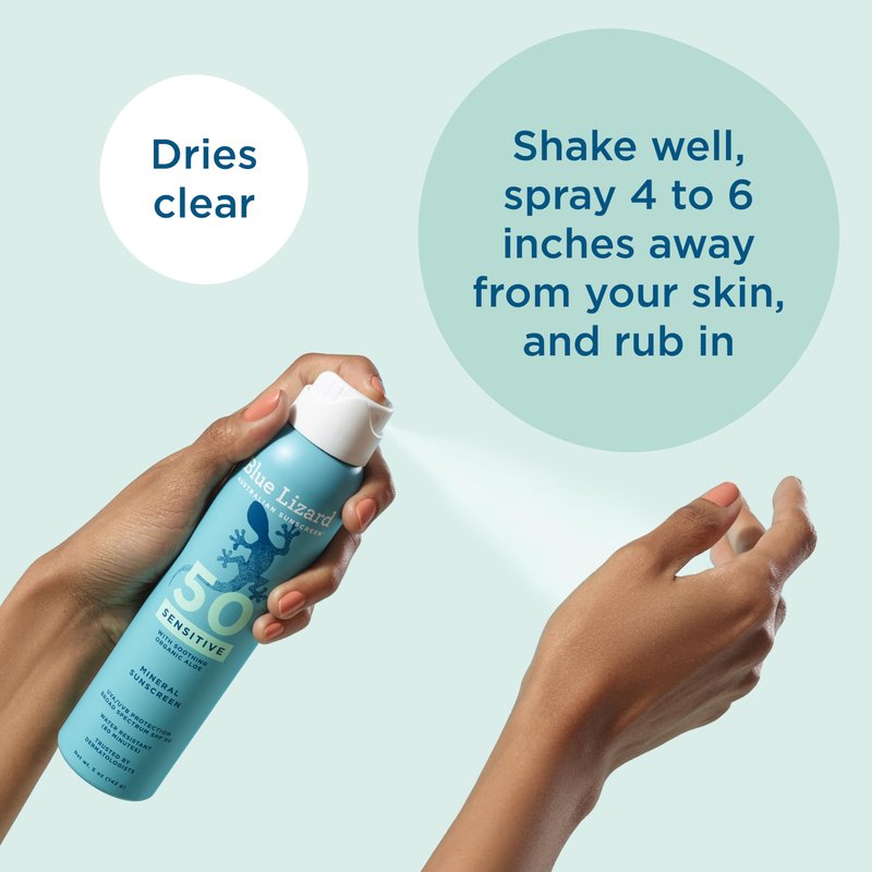 Blue Lizard Sensitive Mineral SPF 50 Spray, Dermatologist-Recommended Brand, Broad-Spectrum UVA/UVB Protection, Water-Resistant, Zinc Oxide Formula, 5 oz
