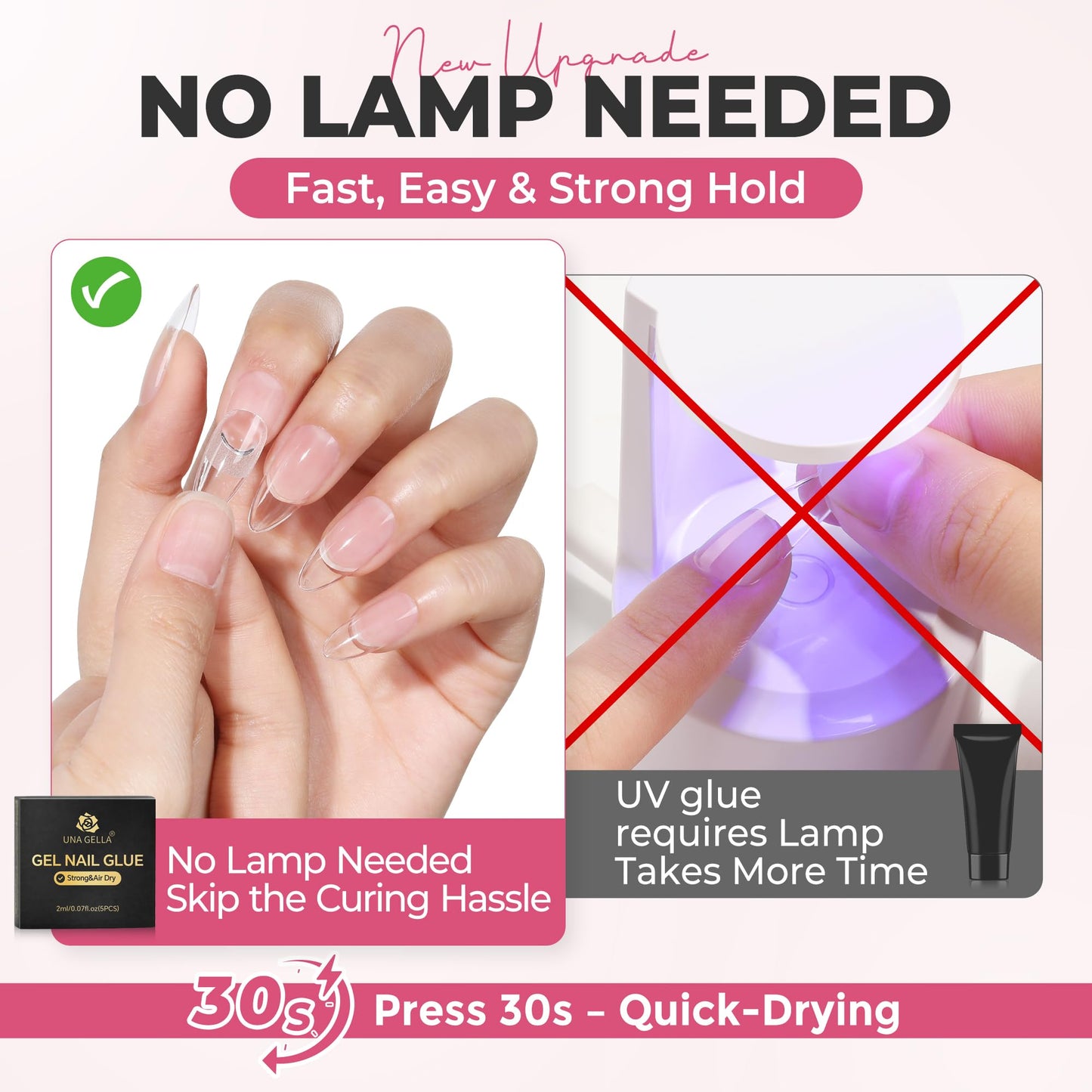 UNA GELLA Super Strong Nail Glue 2ml x 5Pcs for Press On Nails, Nail Tips & Clear Fake Nails, Mini Tubes Quick Drying Semi Solid Nail Glue for Press ons No UV Light Needed Long Lasting Mess-Free