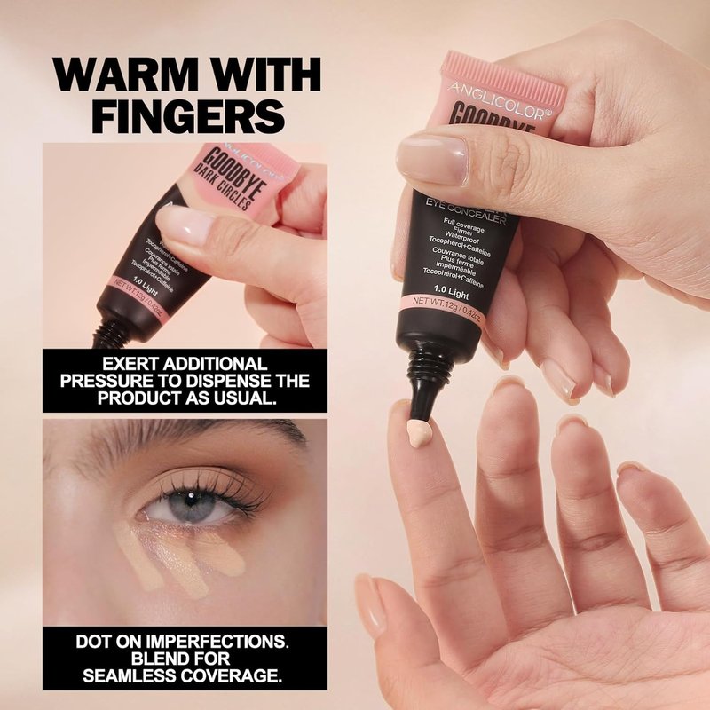 Liquid Concealer - Full Coverage Under Eye Makeup for Dark Circles & Fine Lines | Waterproof, Long-Lasting, 0.42 Fl Oz (Light Nude)