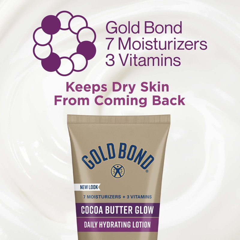 Gold Bond Cocoa Butter Glow Daily Hydrating Lotion with Shea Butter, Cocoa Butter & Coconut Oil, Exfoliating Moisturizer for Dry Skin, 5.5 oz.