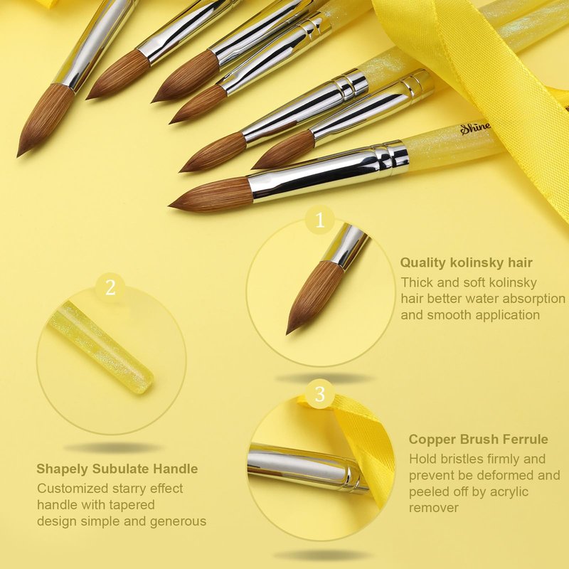 Acrylic Nail Brush Size 12, 100% Pure Kolinsky Nail Brush for Acrylic Application, Professional Nail Extension Manicure Tool Nail Drawing Pen for DIY Home Salon(Yellow)