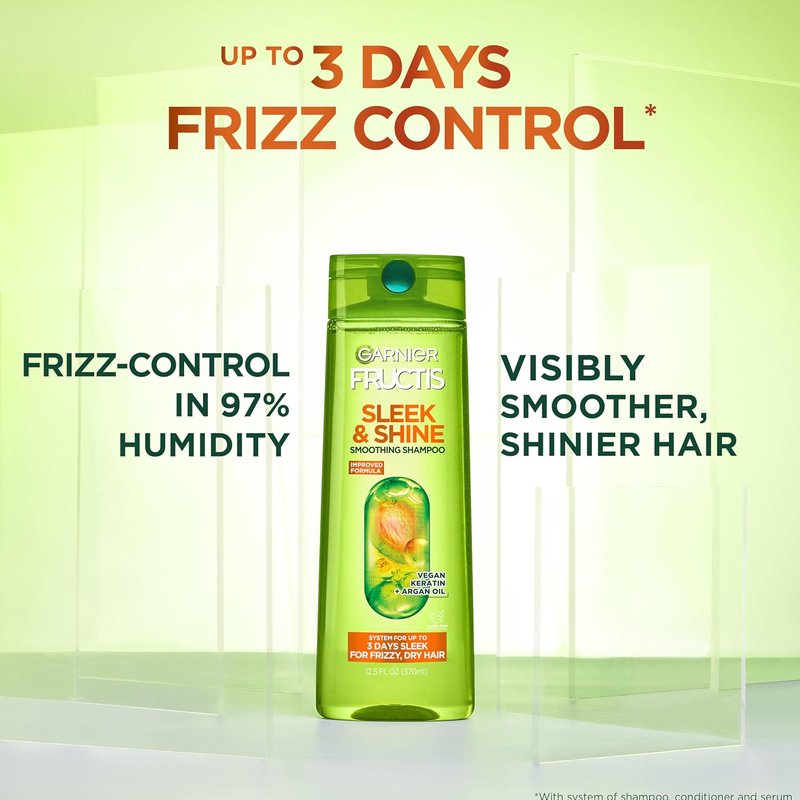 Garnier Fructis Sleek & Shine Shampoo Set - Frizz Control with Plant Keratin & Argan Oil | 3 Items