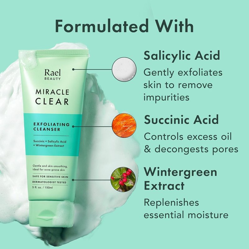 Rael Miracle Clear Facial Cleanser - Gentle Daily Makeup Remover & Deep Pore Cleanser | 5.1 fl. oz for Oily & Combination Skin