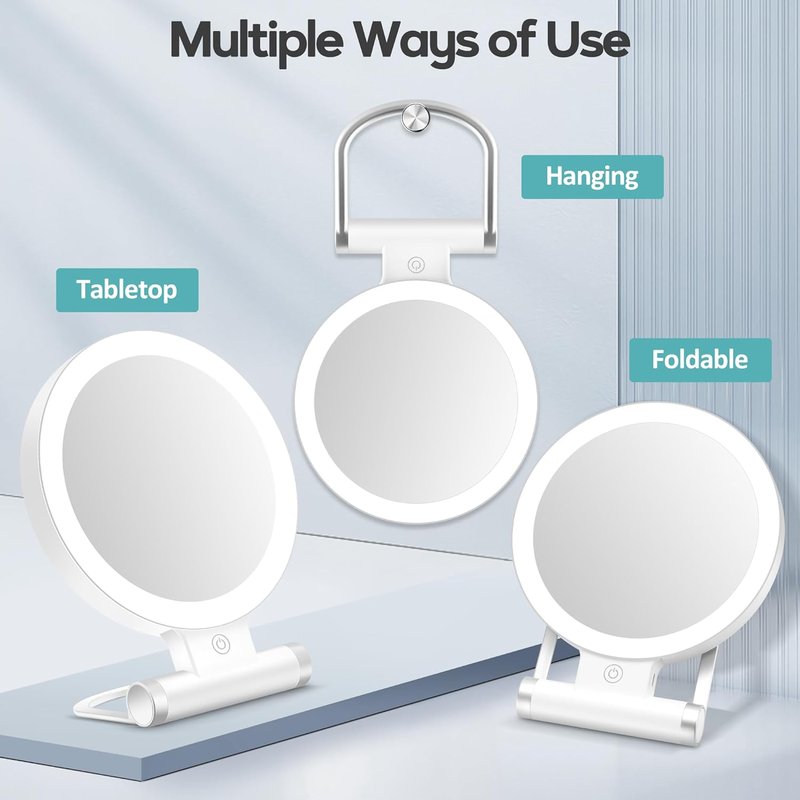 Magnifying Makeup Mirror with Light - 30X Double-Sided, Adjustable Brightness, Foldable Travel Design | 9" L x 7" W