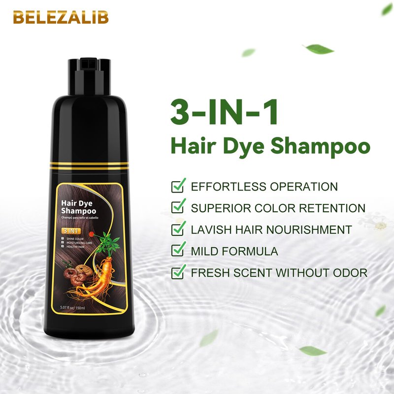 Dark Brown Hair Dye Shampoo - Natural Nutrition for Gray Hair Coverage, 3 in 1 Shampoo for women, Semi Permanent Hair Color for Instant, Lasts 30 Days/Natural herbal Ingredients, 150 ML/5.07 OZ