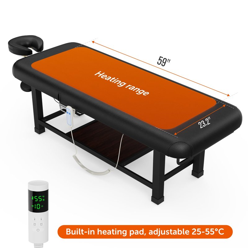 Olela Electric Massage Table with Heated Function- Heated Massage Table with Electric Lift & Manual Adjustable Backrest, Treatment Table with Storage and Metal Frame for Massage, Spa So On