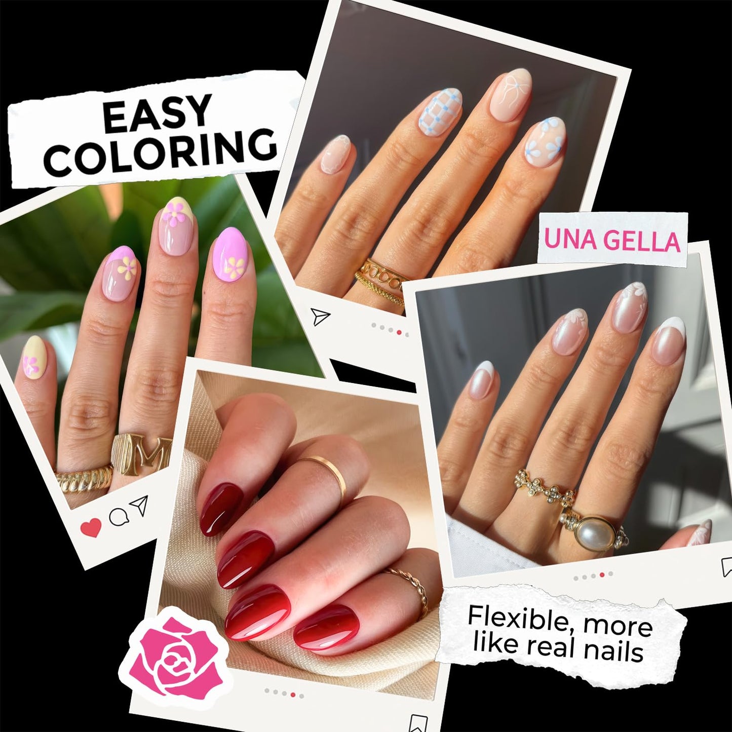 UNA GELLA Extra Short Almond Nail Tips - 216PCS Full Cover Soft Gelly Gel Clear Fake Nails | 12 Sizes for DIY Salon Use