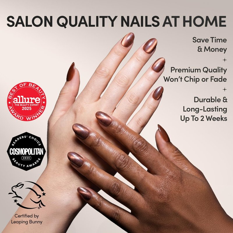 Glamnetic Press On Nails - Magnetic Moscow Cat-Eye Velvet Finish | Short Oval Salon Quality | 30 Nail Kit with Glue
