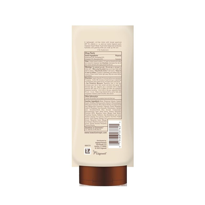 Hawaiian Tropic Sunscreen SPF 70 - Sheer Touch Lotion, Broad Spectrum, Oxybenzone Free | 8 Fl Oz