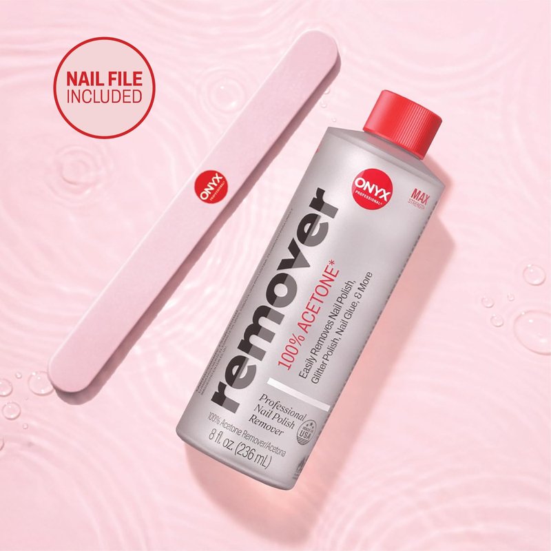 Onyx 100% Pure Acetone Nail Polish Remover Kit - Maximum Strength Gel Polish Remover with 7-Inch Nail File, 8 fl oz