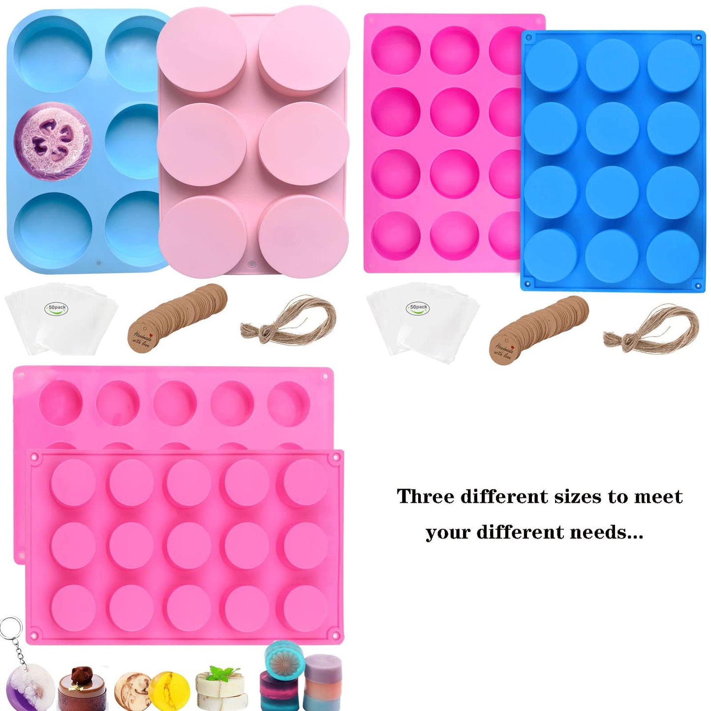 Round Soap Molds for Soap Making,2pc 4oz Large Size 6 Cylinder Silicone Molds for Loofah Soap,Bath Bombs,Shower Steamer, Lotion Bars