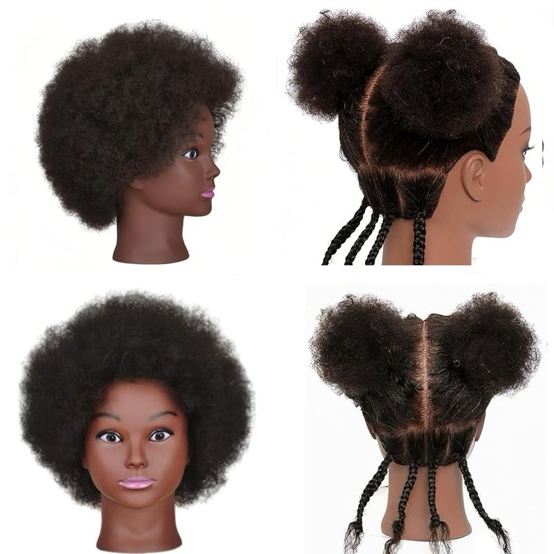 African Braiding Mannequin Head - 100% Human Hair 8" Cosmetology Doll for Kids' Braiding Practice | Afro Style