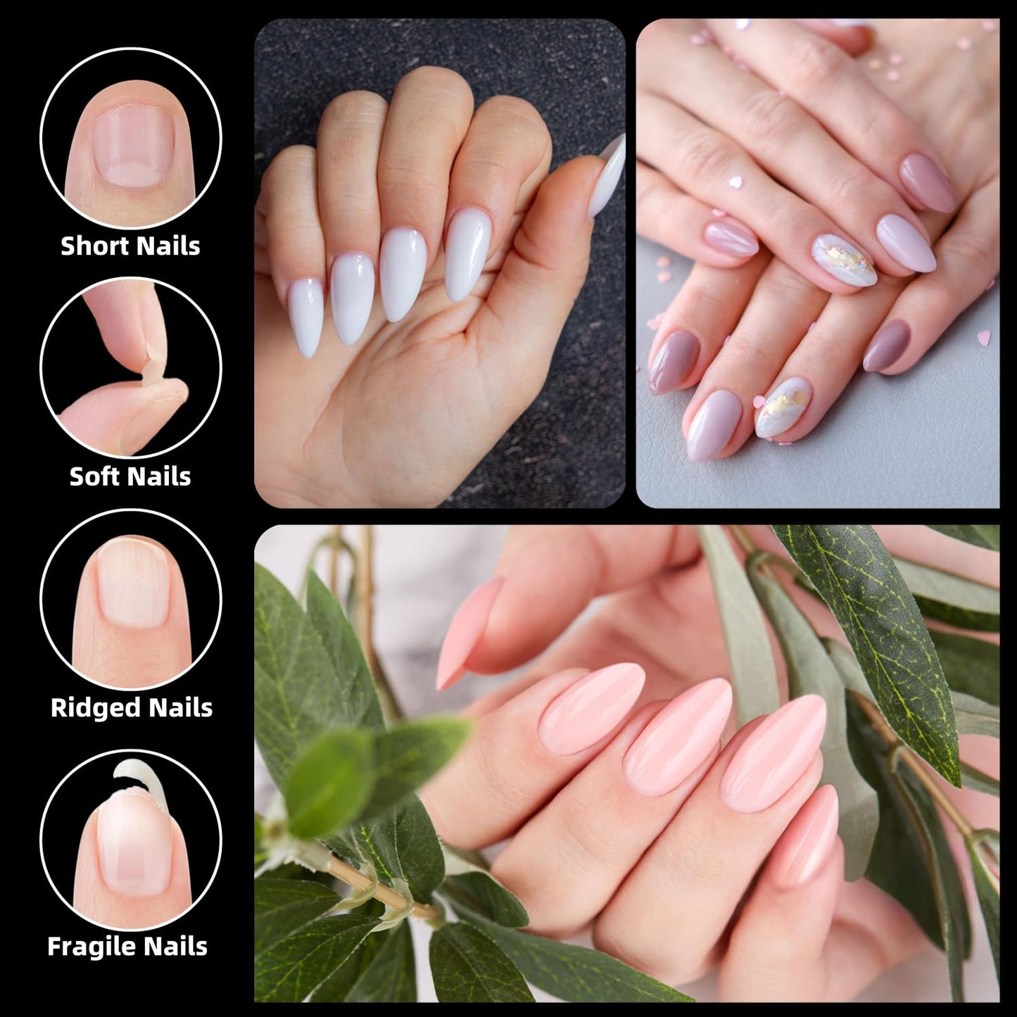 Woobena Short Almond Nail Tips, Short Gel Nail Tips 300Pcs 15Size Pre Etched Press On Nails Clear Acrylic Fake Nails Almond Shaped Full Cover Nails Extension Home Art DIY Salon