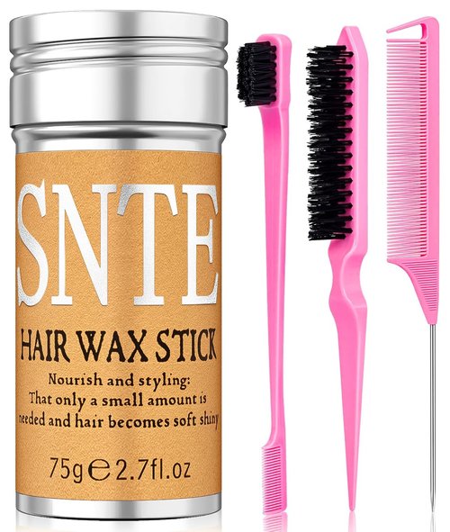 Slick Back Hair Brush Set: Hair Wax, Edge Brush, Rat Tail Comb, Bristle Brush, Hair Bun Accessories, Smoothing Brush for Women & Kids