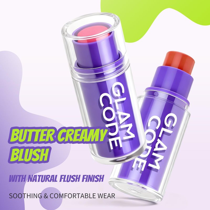 Glam Code Stick Blush for Cheeks - Face Makeup Stick for Eyes, Lips & Cheeks, Multi-Use Cream Blush Balms Set with Natural Flush, Hydrating & Long-lasting丨Vegan & Cruelty-Free - 02#