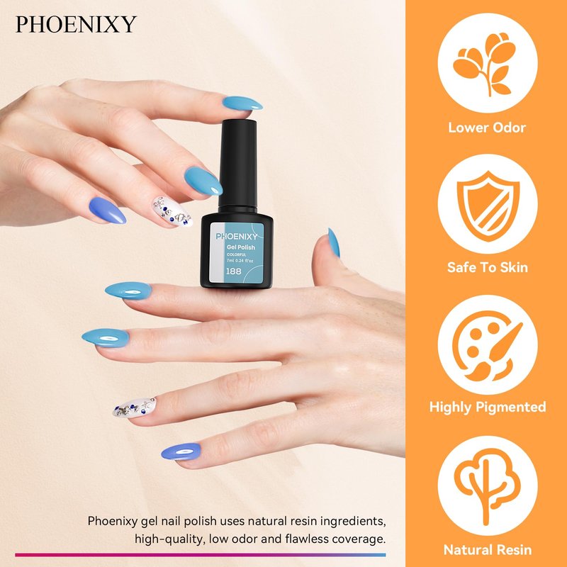 Phoenixy 30 Pcs Gel Nail Polish Set, 25 Colors Nail Polish Set with Pink Tangerine Orange Pink 5pcs Base Top Coat Nail Art Kit Gifts for Women