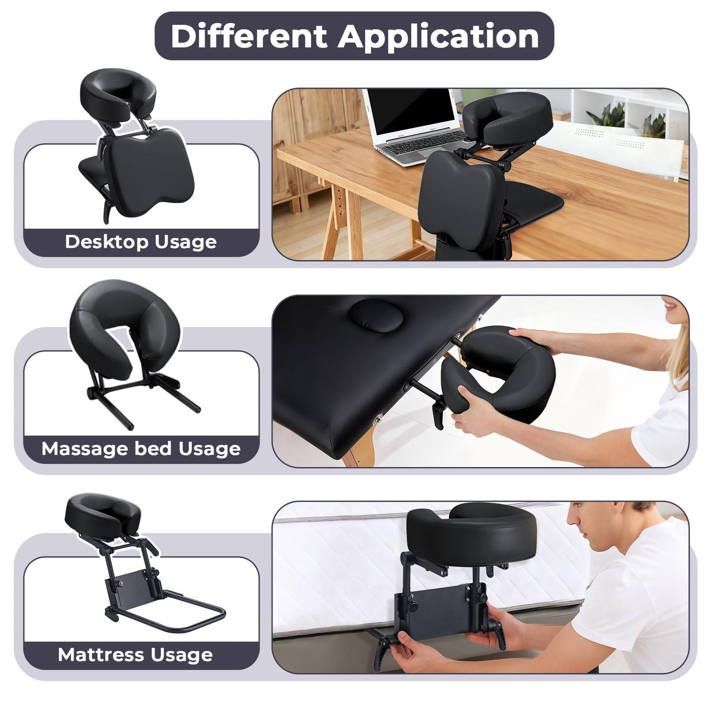 Udefineit 3 in 1 Multifunctional Portable Face Down Cradle Massage Kit for Desktop, Massage Bed & Home Mattress, Deluxe Adjustable Headrest Face Pillow Bracket for Office Sleeping Nap Rest
