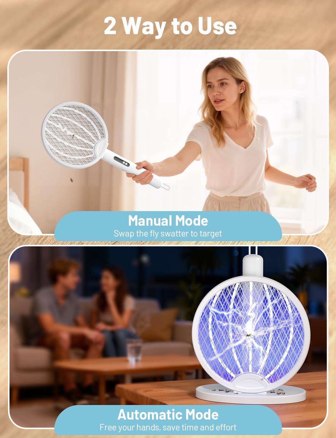 YISSVIC 2 in 1 Mosquito Killer Racket, 4000V Foldable Electric Fly Swatter with Charging Base & Purple Light, Rechargeable 1800mAh Bug Zapper Indoor for Home, Patio, Backyard, Camping Use