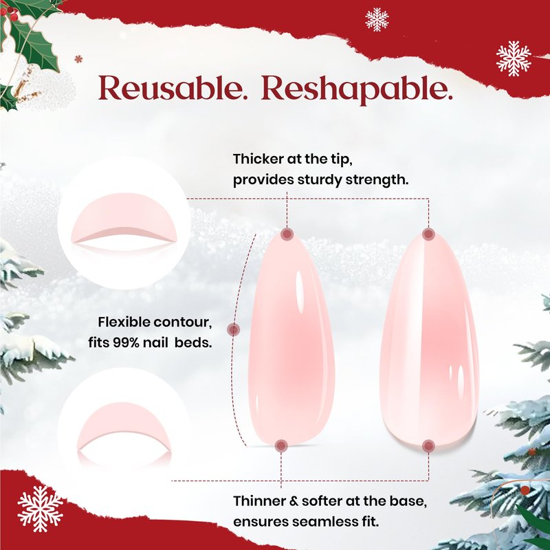 Beetles Christmas Press On Nails - Christmas Bow | Short Almond Press On Nails | 32Pcs 16 Sizes Natural Salon Quality Red French Nail Tips With Quick-drying Nail Glue For Women