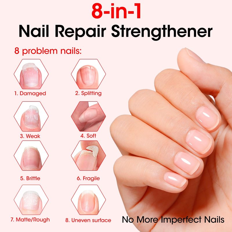 GELLEN Nail Strengthener, 8-In-1 Nail Repair Serum Growth for Thin Brittle Damaged Nails, Non Polish, Air Dry Clear Nail Growth Care, Keratin Calcium Formula, Cherry Blossom Scent