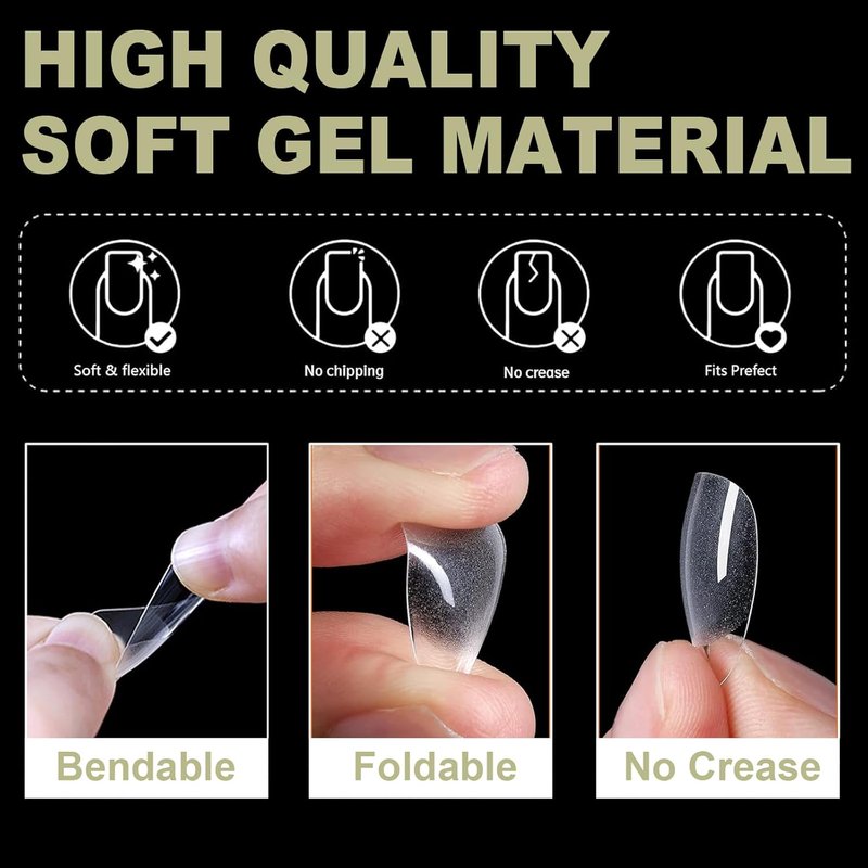 BlueZOO Soft Gel Nail Tips Set - 600 Pcs Clear Acrylic for Manicure & DIY Art | 15 Sizes, Full Cover