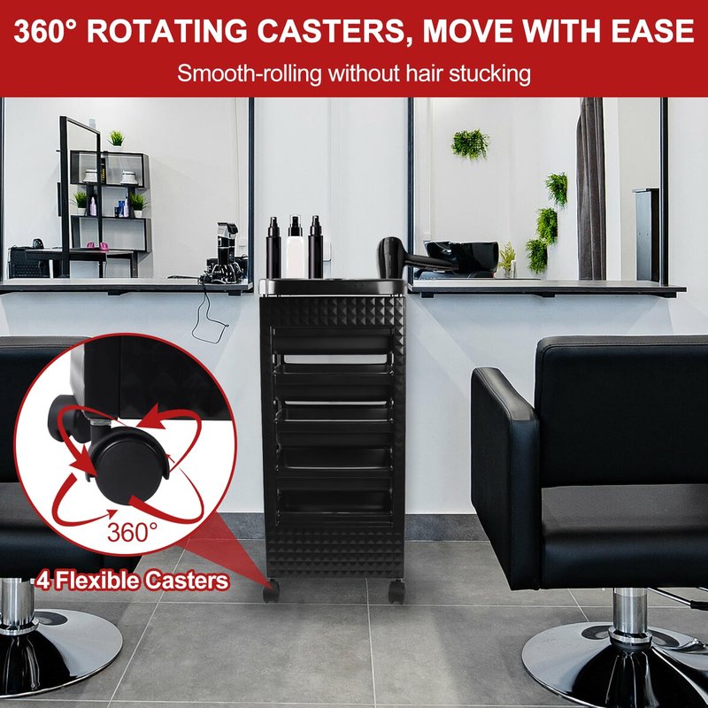 Roixeeds Salon Trolley Cart with Wheels and 5 Drawers, Salon Rolling Cart for Hair Stylist