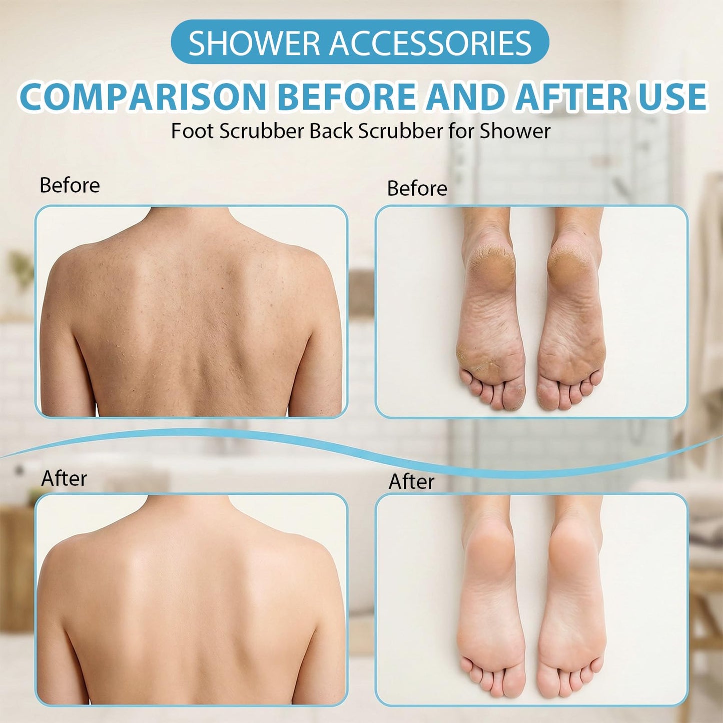 Quuztao Large Shower Foot Scrubber Mat, Non Slip Suction Cups Silicone Massage Bath Mat, Deep Cleaning & Exfoliation Feet Washer Brush Pad