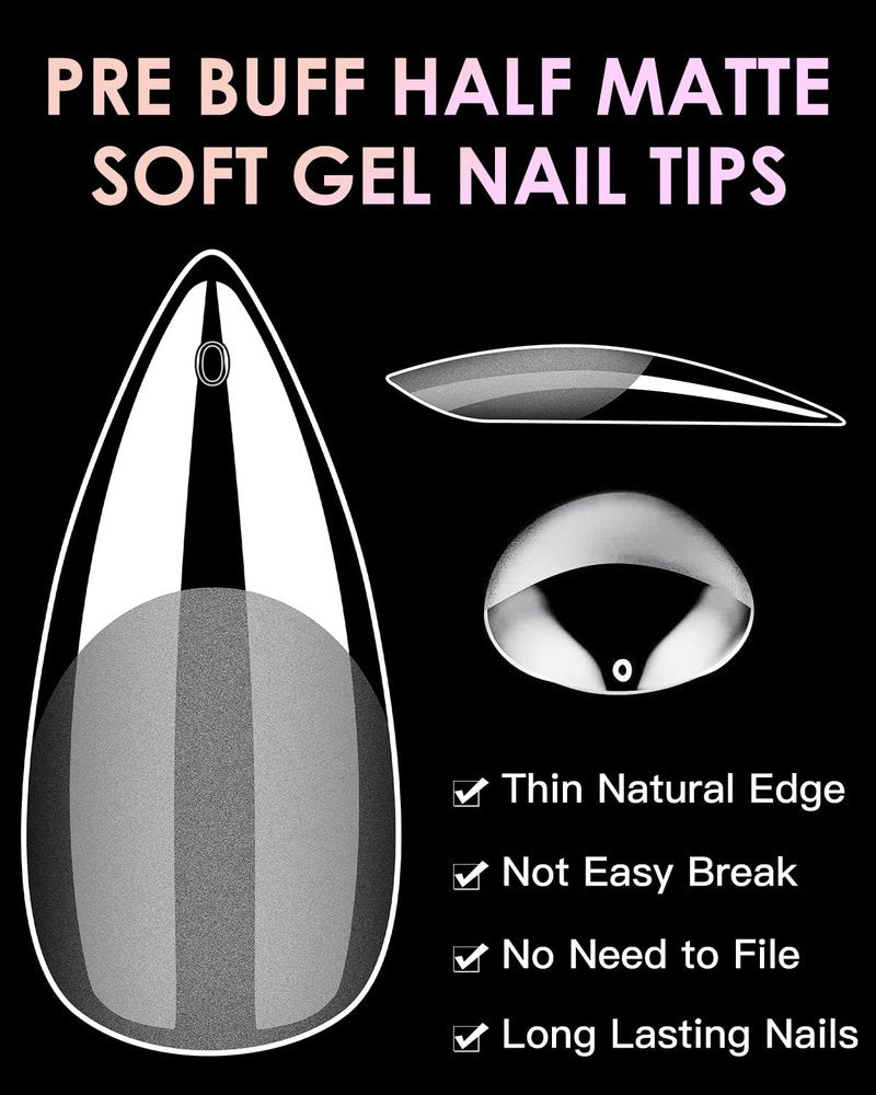 BORNBYME Soft Gel Nail Tips - Medium Stiletto, 120PCS Full Cover Half Matte Extensions