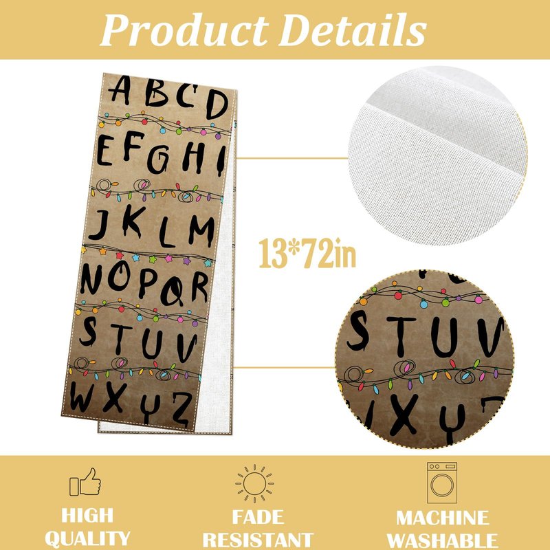 Heyfary Stranger Alphabet Table Runner Rustic Halloween Spooky Birthday Party Decorations Horror Home Kitchen Dining Room Island Decor (13" x 72")