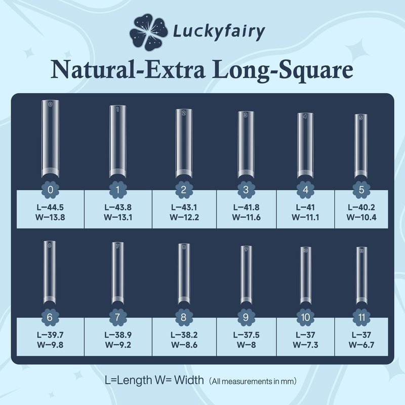 Luckyfairy XXL Nail Tips Square 120 Pcs 12 Sizes - No C Curve Flat Square Pre-buff 2XL Half Cover Tapered Gel Acrylic Nail Tips False Nails Gelly Tips for DIY Nail Art Salon