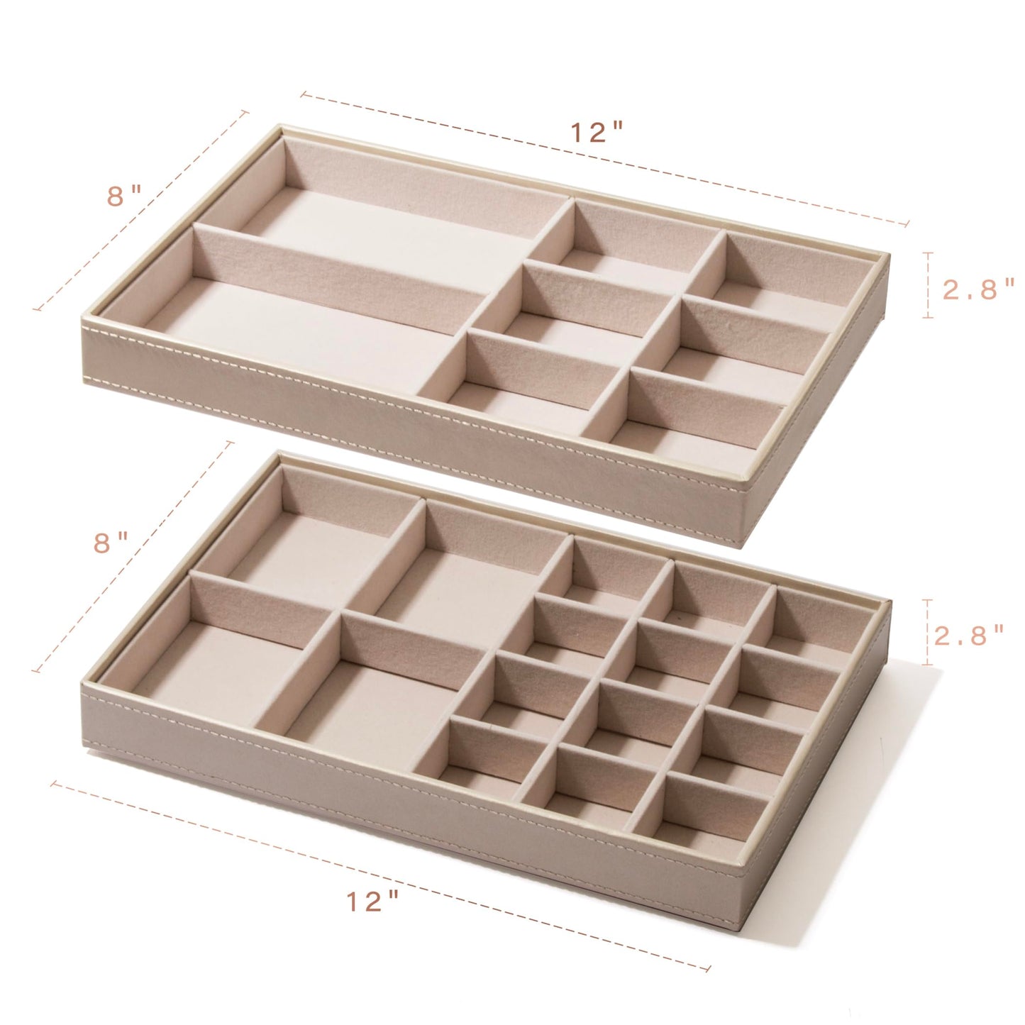 BINO | Jewelry Tray 2-Pack(Champagne) Stackable Jewelry Organizer Display | Accesories Holder and Display, Velvet Accent | Jewelry Display Case | Counter Showcase | Ring, Necklace, Bracelet, Earrings