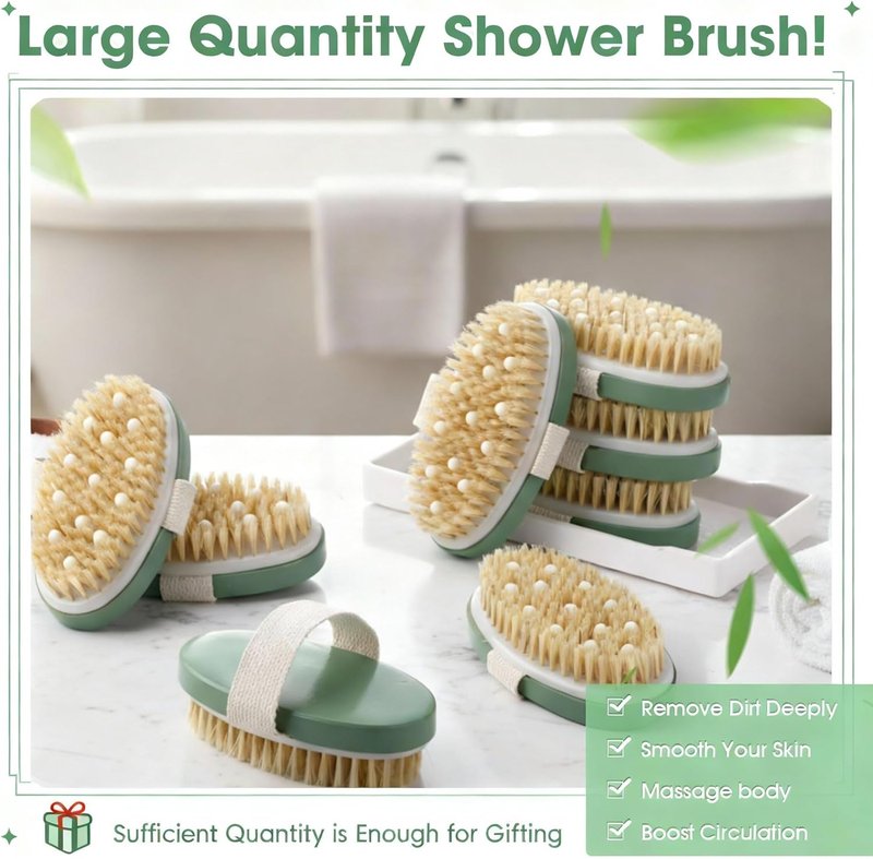 Gejoy Dry Brushing Body Brush Set - 10 Exfoliating Brushes for Lymphatic Drainage & Cellulite | Sage Green (4.92 x 2.56 Inches)